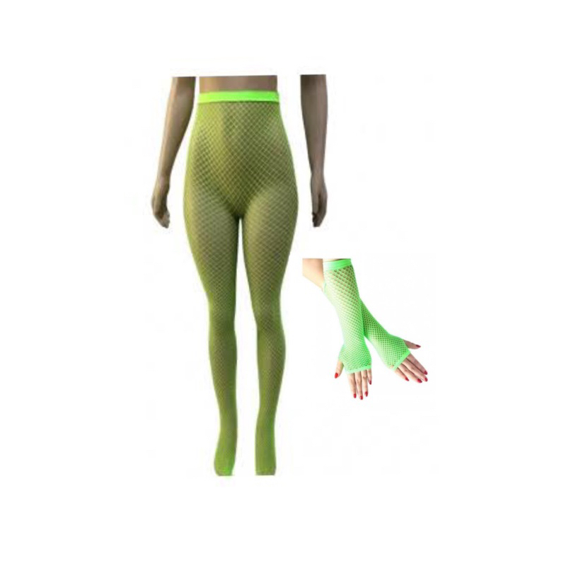 Meias calças arrastão verde com luva arrastão verde em Oferta na Shopee