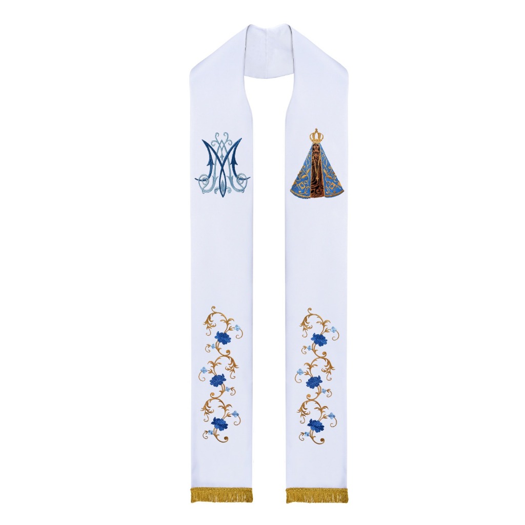 Estola Sacerdotal Litúrgica Nossa Senhora Aparecida – Bordado Fino para Padre e Igreja missa catolica