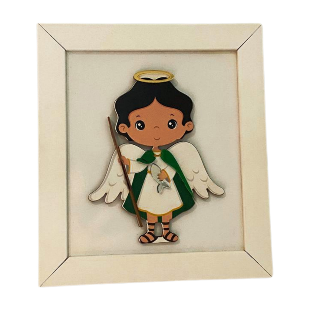 Quadro decorativo São Rafael Arcanjo MDF com acabamento em acrílico espelhado