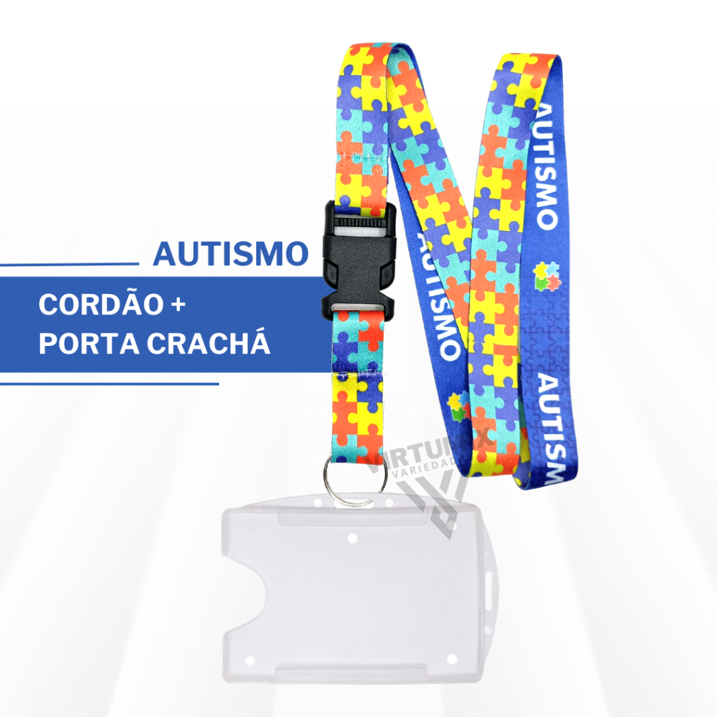 Kit Cordão Autismo Quebra Cabeça Dupla Face Azul com Porta Crachá Horizontal e Vertical Transparente Autista em Oferta na Shopee