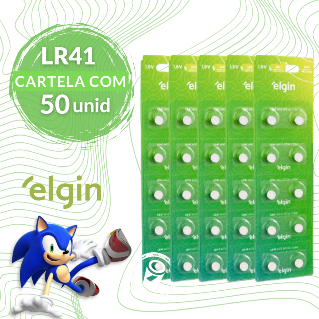 50 Baterias Alcalina Lr41 Elgin Botão - 5 Cartelas C/ 10uni em Oferta na Shopee