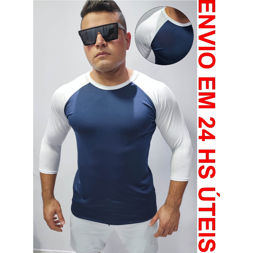 Camisa branca masculina preta masculina camisa manga longa masculina masculino manga 3/4 raglan