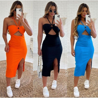 Vestido Mídi Ariane Com Fenda Lateral Canelado