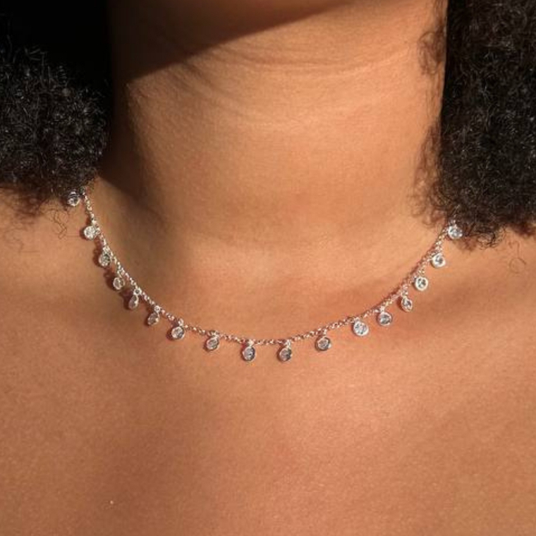 Choker no elo português Com Zircônias Transparentes em Prata 925