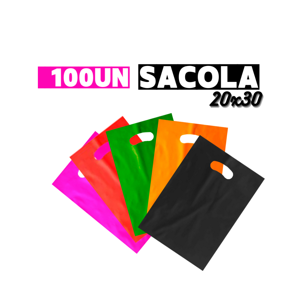 100 Sacolas Boca de Palhaço 20x30 Alça Vazada Várias Cores Sacola Para Lojas