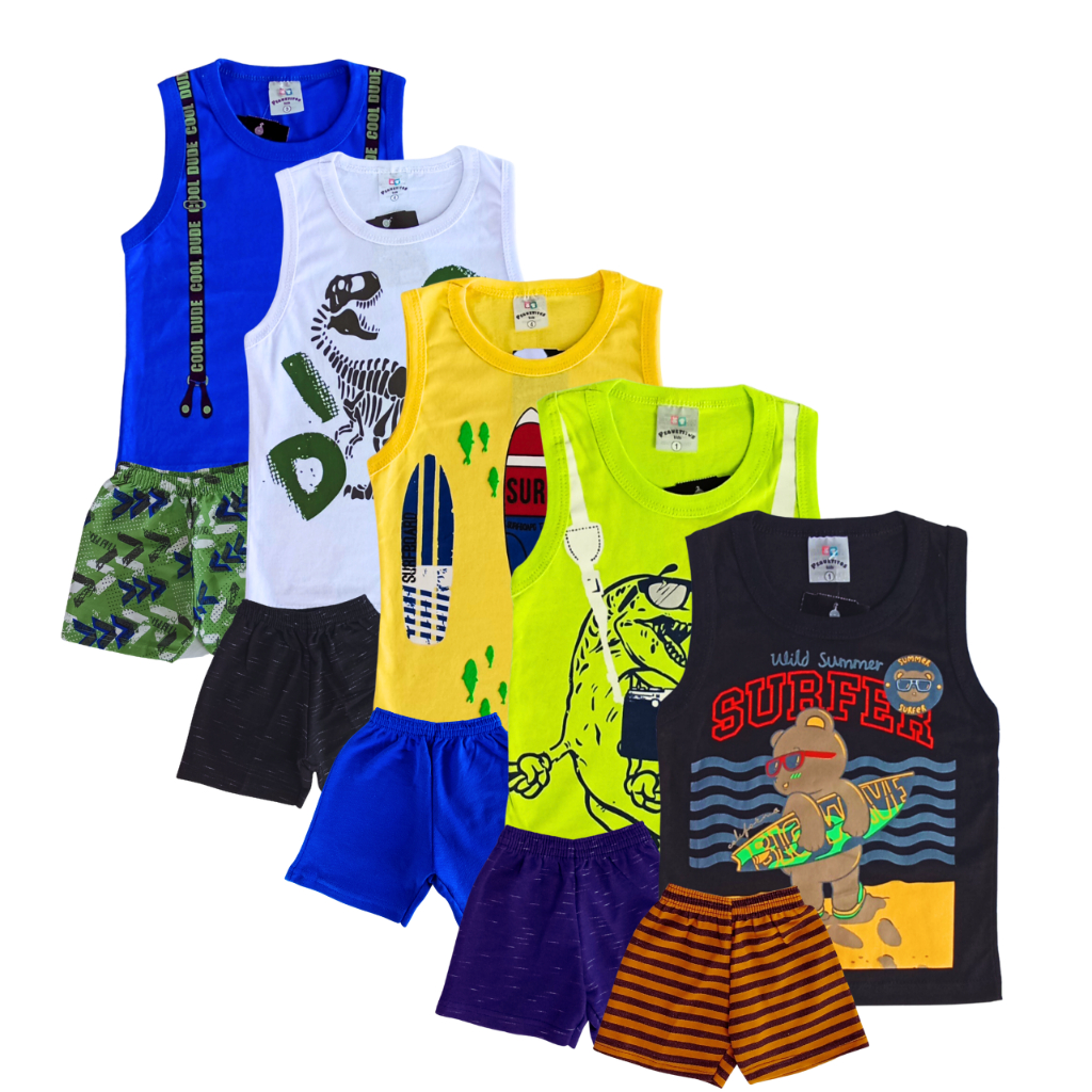Kit Infantil Menino Verão com 10 Peças de roupas  SORTIDAS - 5 Regatas + 5 Shorts
