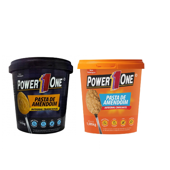 KIT 2 Pasta de amendoim integral POWER ONE CROCANTE e TRADICIONAL 1KG
