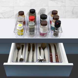 Kit com 4 Organizadores Multiuso para Gavetas, Armários, Geladeiras Potes em Acrílico