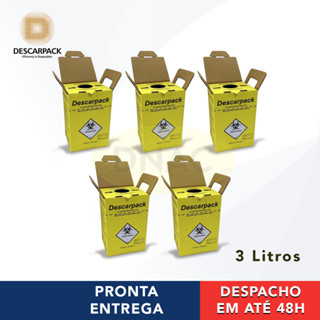 5 Caixas Coletoras Para Descarte De Material Perfurocortante 3L - Descarpack