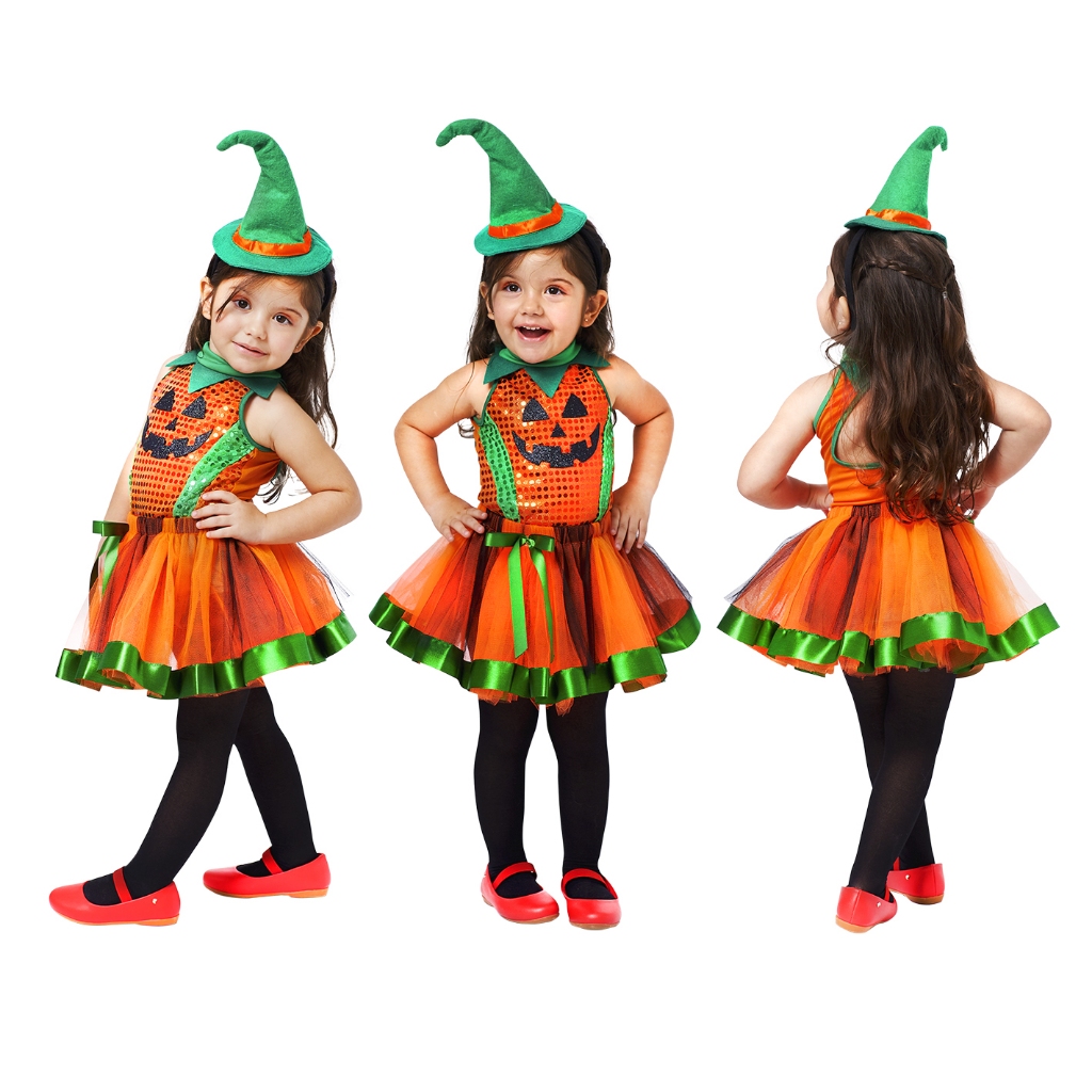 Fantasia Abobora Glamour Halloween Infantil