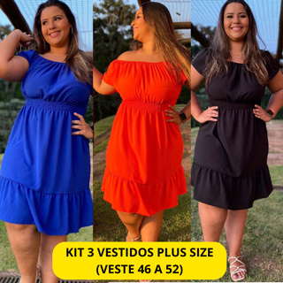 KIT 3 Vestidos Curtos Vestido Curto Feminino Plus Size Ciganinha Ombro a Ombro Tecido Duna em Oferta na Shopee