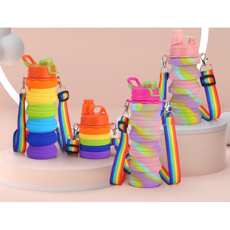 Garrafa Silicone Retrátil Dobrável Portátil 500ml Colorido/com cordao  350mL em Oferta na Shopee