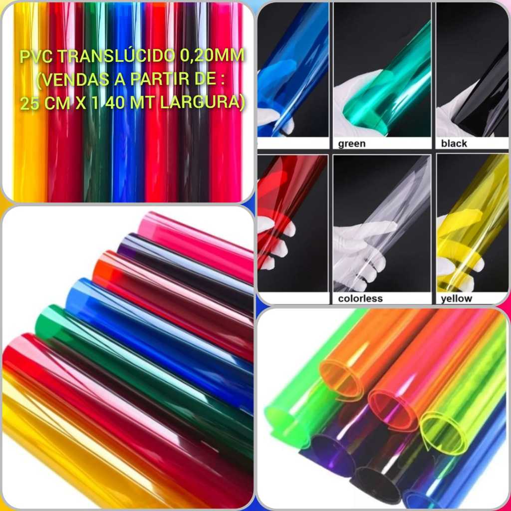 Plástico Cristal PVC Colorido (0.020 MM) *a partir 25 cm x 1,40 mt larg* Uso domestico e industrial em Oferta na Shopee