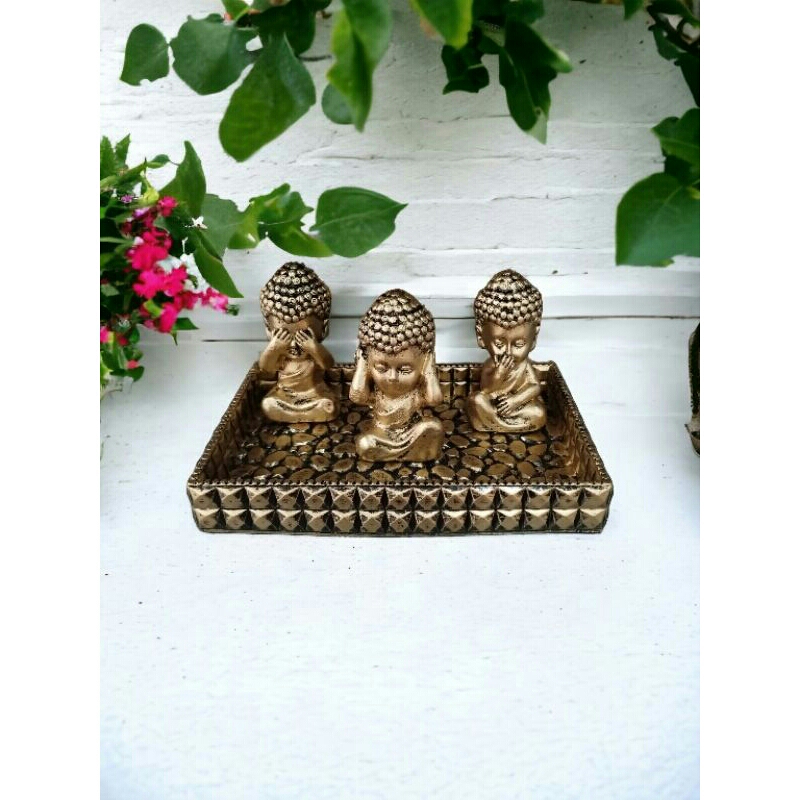 Conjunto de 3 Budas da Sabedoria, Opções Com e Sem Bandeja em Oferta na Shopee