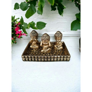 Conjunto de 3 Budas da Sabedoria, Opções Com e Sem Bandeja em Oferta na Shopee