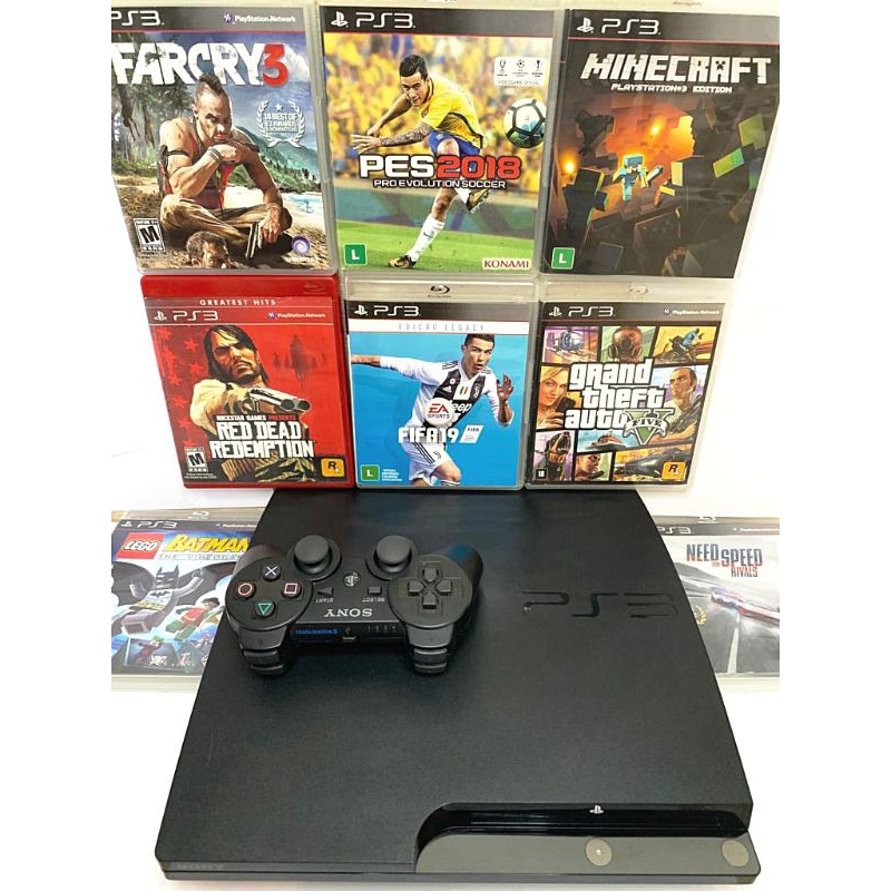Playstation 3 Ps3 Super Slim + 10 Jogos + 1 Controles