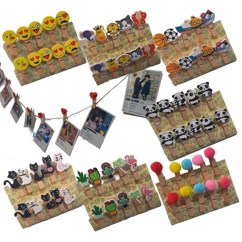 Kit 10 Mini Pregador Prendedor Madeira Decorado para Fotos ou Recados