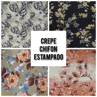 Tecido crepe chifon estampado - 1mt comp. x 1,45mt larg.