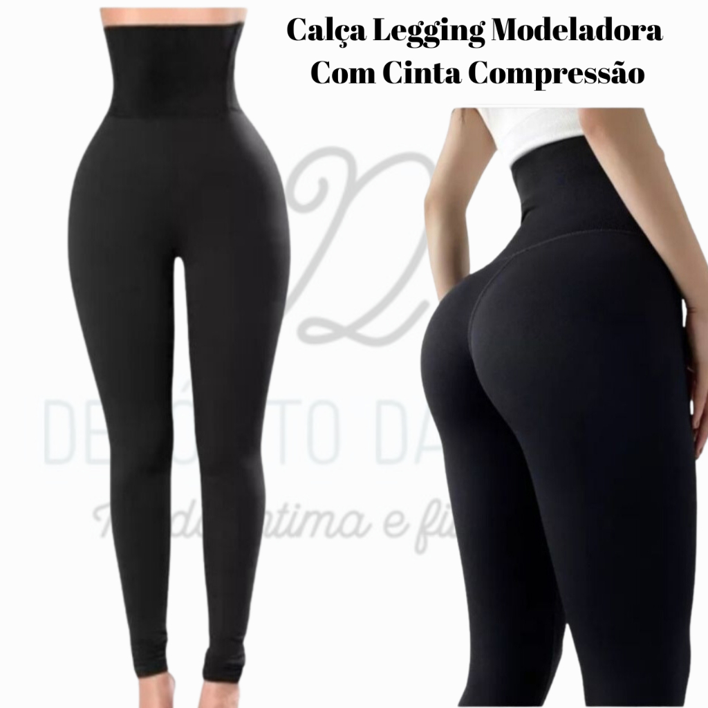 Calça Legging Modeladora Com Cinta Alta Compressão Fitness Cós Super Alto