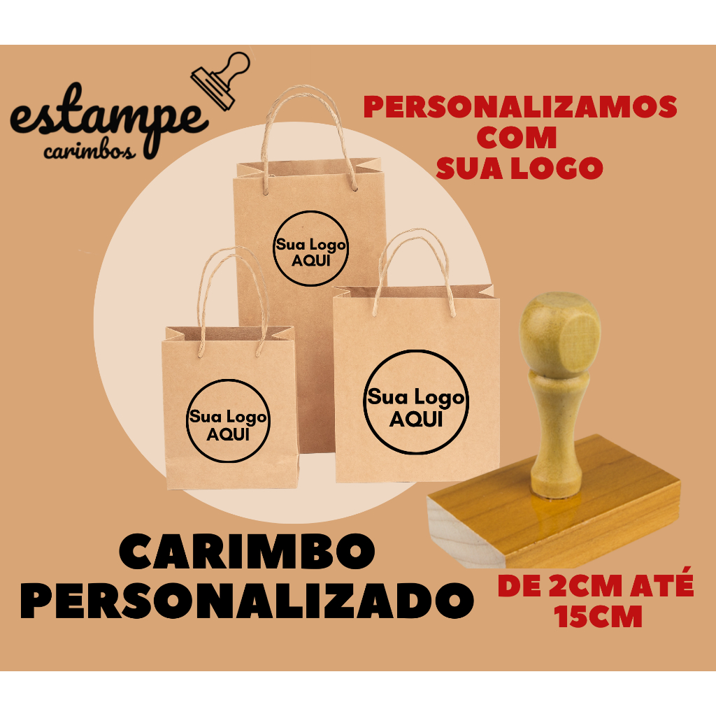Carimbo Personalizado com Logomarca para Sacolas Kraft, Tecidos, Plástico. Destaque sua Marca!