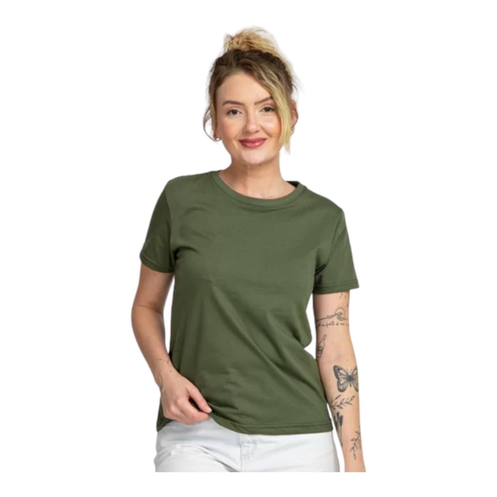 CAMISETA ALGODÃO BABY LOOK VERDE MUSGO STECCHI