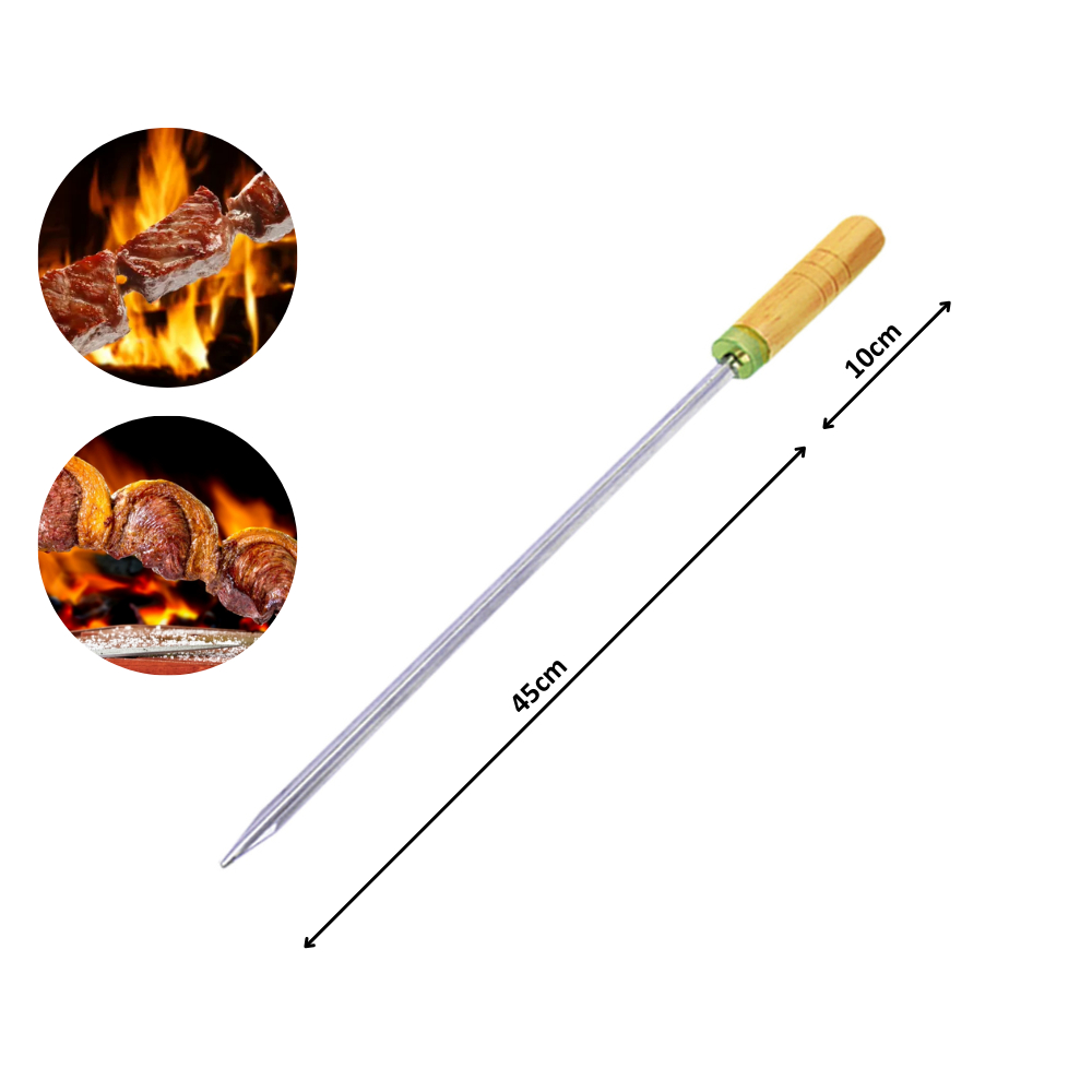 Espeto Simples 55cm Para Churrasco Com Cabo em Madeira