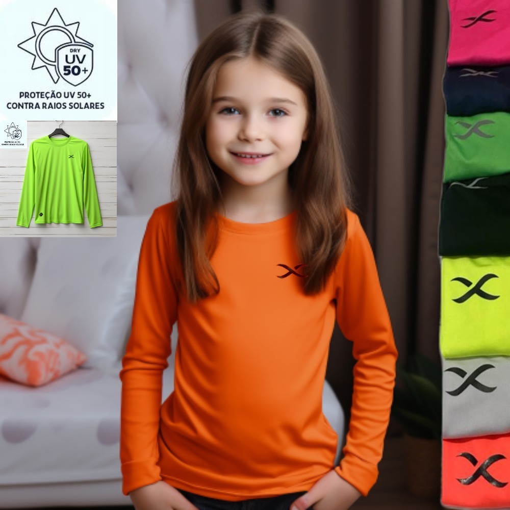 Blusinha Camisa Infantil Com Proteção Solar Uv Fps50+ Manga Longa Tamanhos 2 Ate 16 Anos