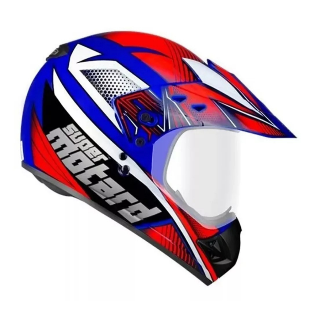 Capacete Moto Esportivo Ebf Super Motard Action Azul Vermelho Twister Cross Trilha C/ Viseira