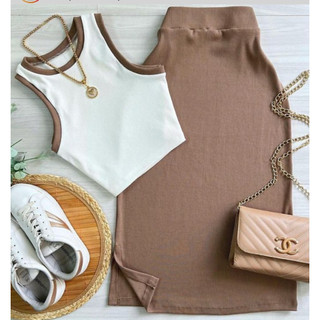 Conjunto Bela saia Ribana mais cropped lançamento moda fashion.