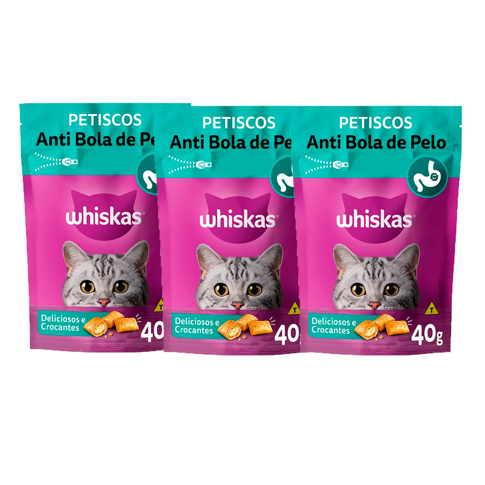 Kit 3un Petisco Whiskas Temptations Anti Bola De Pelo Gatos Adultos 40g - Pets