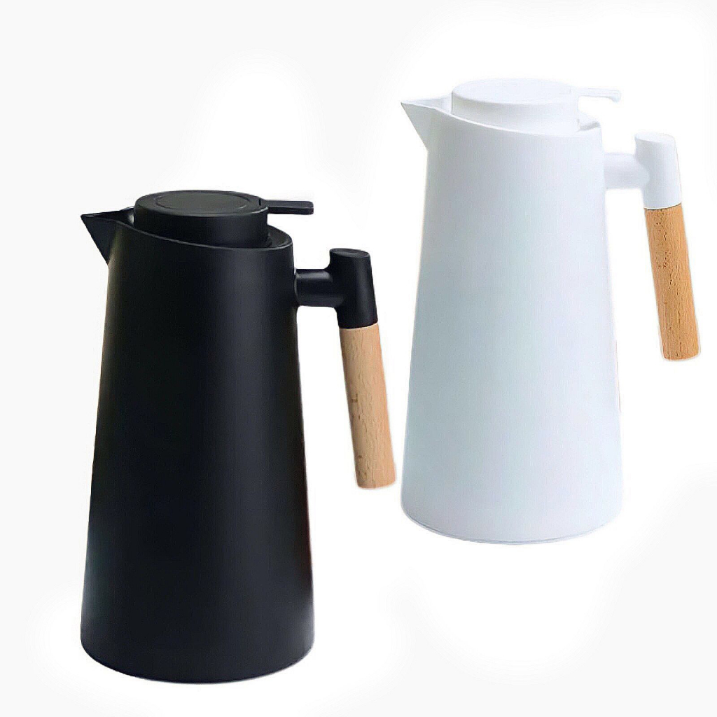 Garrafa A Vácuo De Café Chá Térmica 1L Com Cabo De Madeira