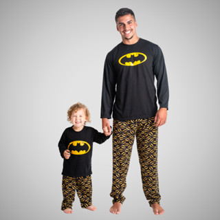 Kit Pai e Filho Batman Pijamas Masculino Linha Noite Confortável Longo Estampado Super Herói Dia Dos Pais 373