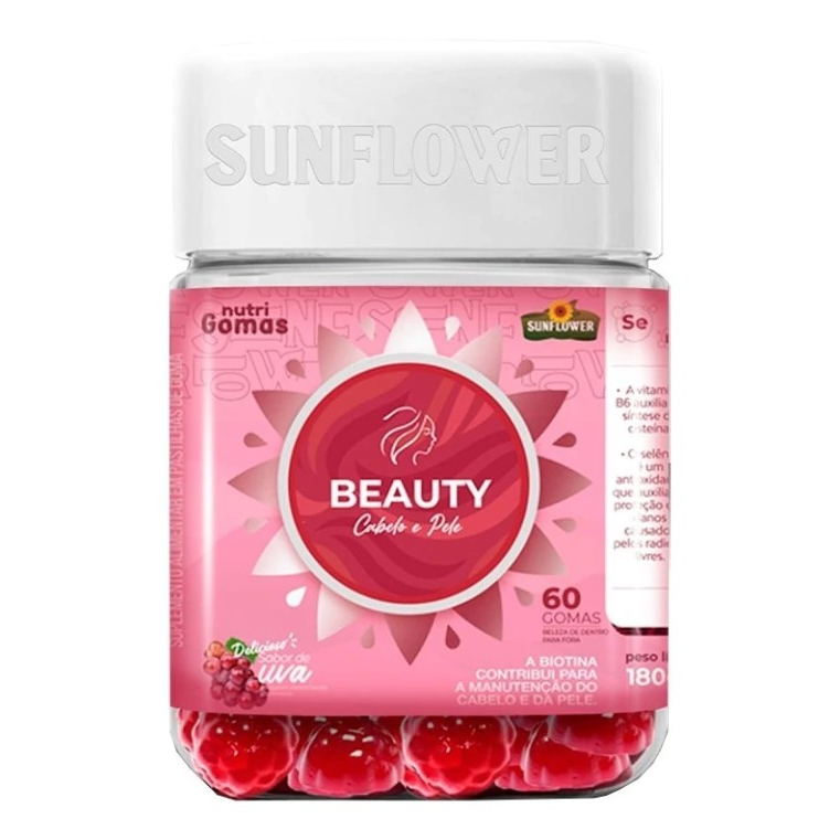 Gummy Hair Beauty Fortalecimento Unha Cabelo Pele Suplemento Gomas Contra Queda Danos Biotina Selênio Uva 60cáps 180g