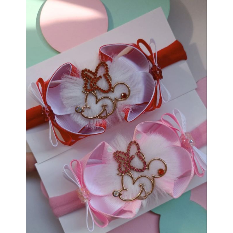 Laço personalizado Minnie na faixinha para bebê ou no bico de pato em Oferta na Shopee