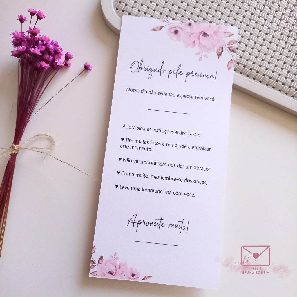 Agradecimento de Mesa para Casamento - Cartão - Kit com 12 un - Pronta entrega
