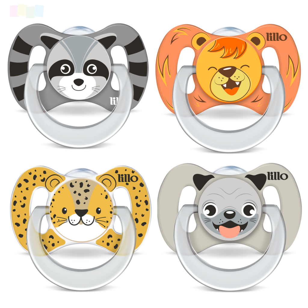 Chupeta Lillo Funny Animals Ortodôntica +6 meses com alça Bico Silicone Macio Ventilação Extra