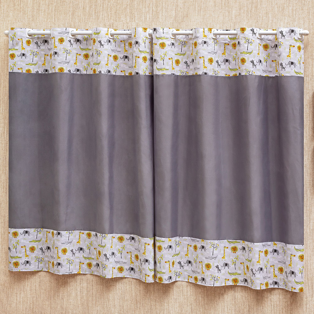 Cortina Infantil Safari Cinza Para Quarto Bebê 2,00x1,70 Ilhos Enxoval Menina Menino Imperial Chuva de Amor