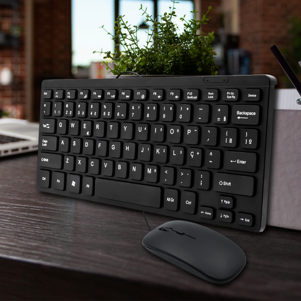 Kit Teclado e Mouse Multimídia Ultrafino Com fio USB Teclas de atalho
