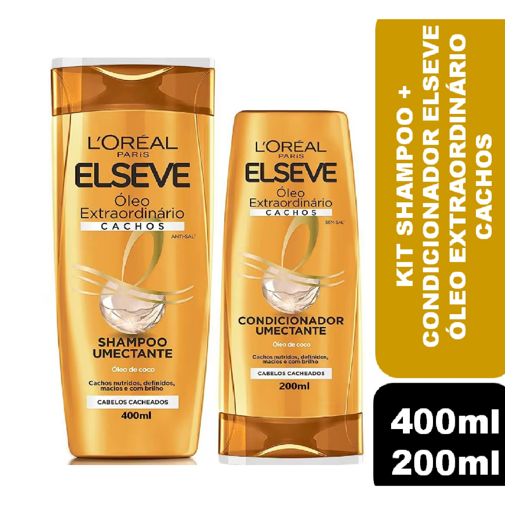 Kit Shampoo 400ml + Condicionador 200ml Óleo Extraordinário Cachos Elseve Óleo de Coco