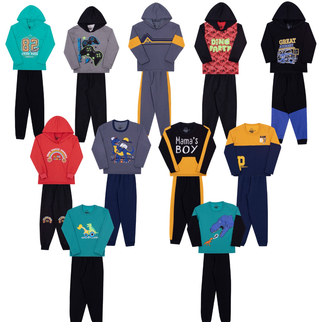 Kit C/6 peças Conjunto de Moletom Infantil menino do Tamanho 1 ao 14