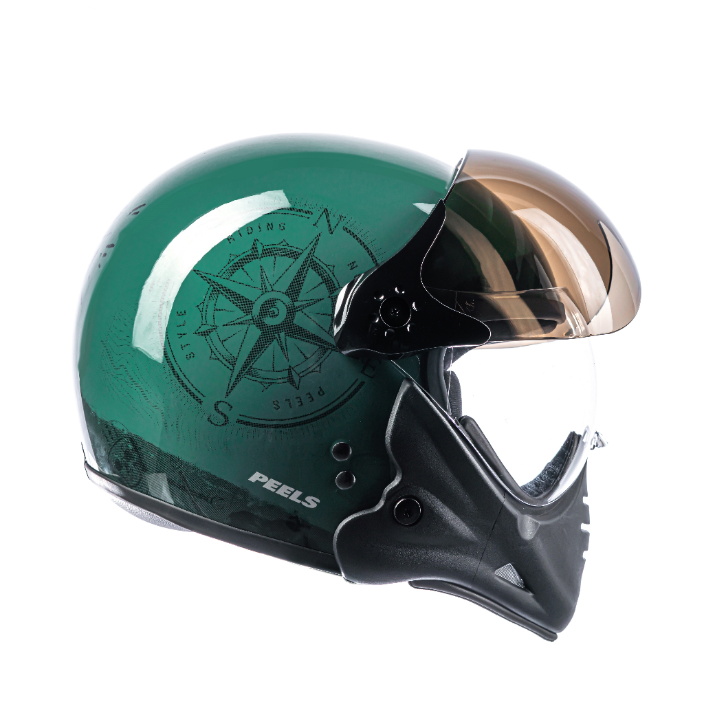 Capacete Moto Aberto Marca Peels - F-21 North Off Green Brilho c/ Preto