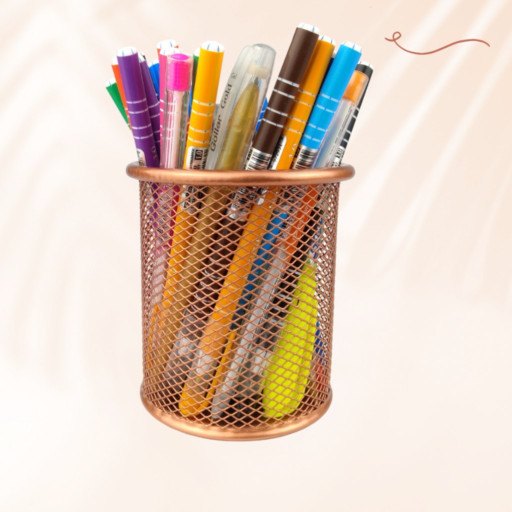 Porta Caneta Lápis Porta Treco Porta Maquiagem Aramado Redondo Rose Gold 10cm em Oferta na Shopee