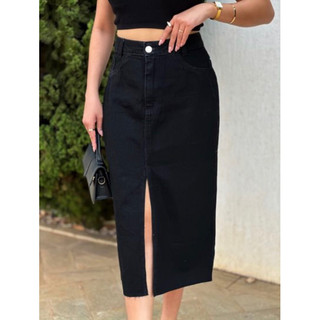 Saia Jeans Feminina Cintura Alta saia midi sem rascada saia longa saia longa 8106