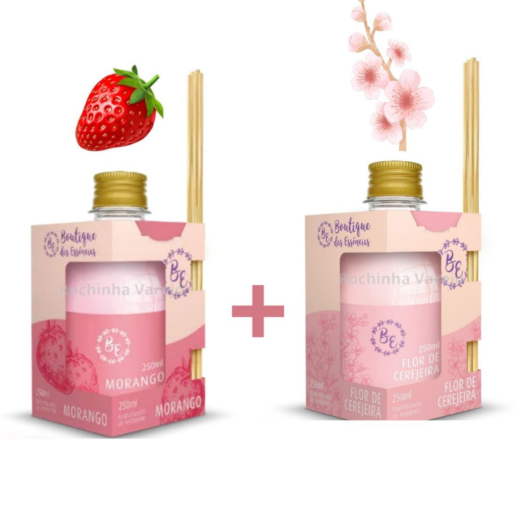 Kit com 2 Difusor Aromatizador de Ambiente Morango e Flor de cerejeira Com 4 varetas 250ml cada um em Oferta na Shopee