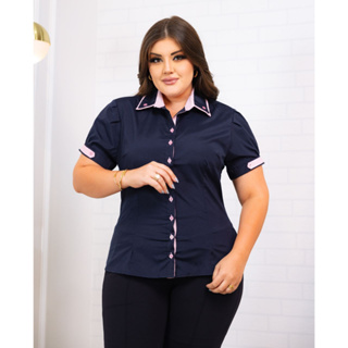 Camisa Camisete Manga Curta detalhe Na Gola PLUS SIZE | Moda Evangélica | Blusa Feminina | social feminina em Oferta na Shopee