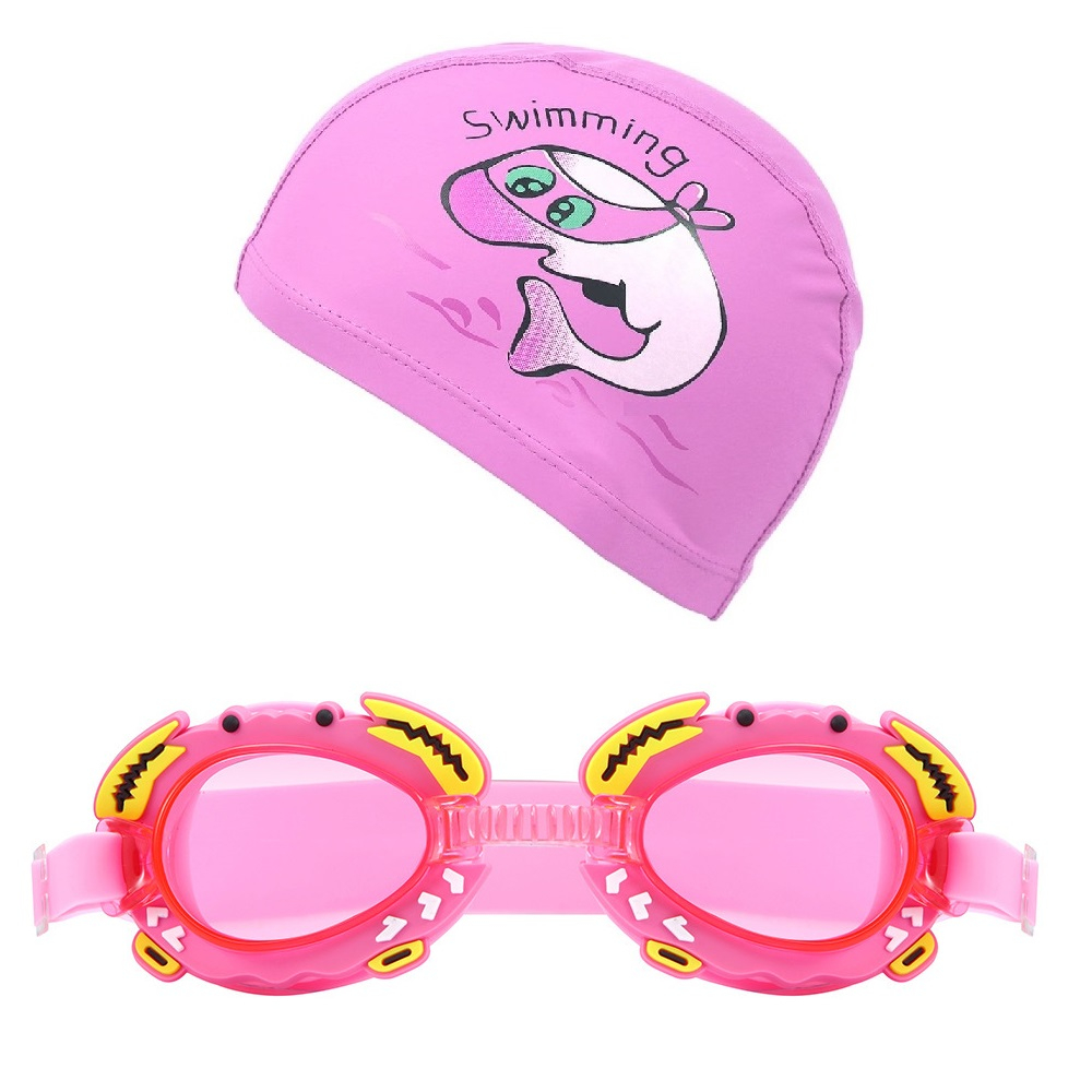 Kit Óculos e Touca Natação Infantil Profissional Criança, Menino Menina para Praia, Mergulho, Piscina, Mar, Nadar, Personagens de animais ,desenho animado, prova d'água Lente com Proteção UV