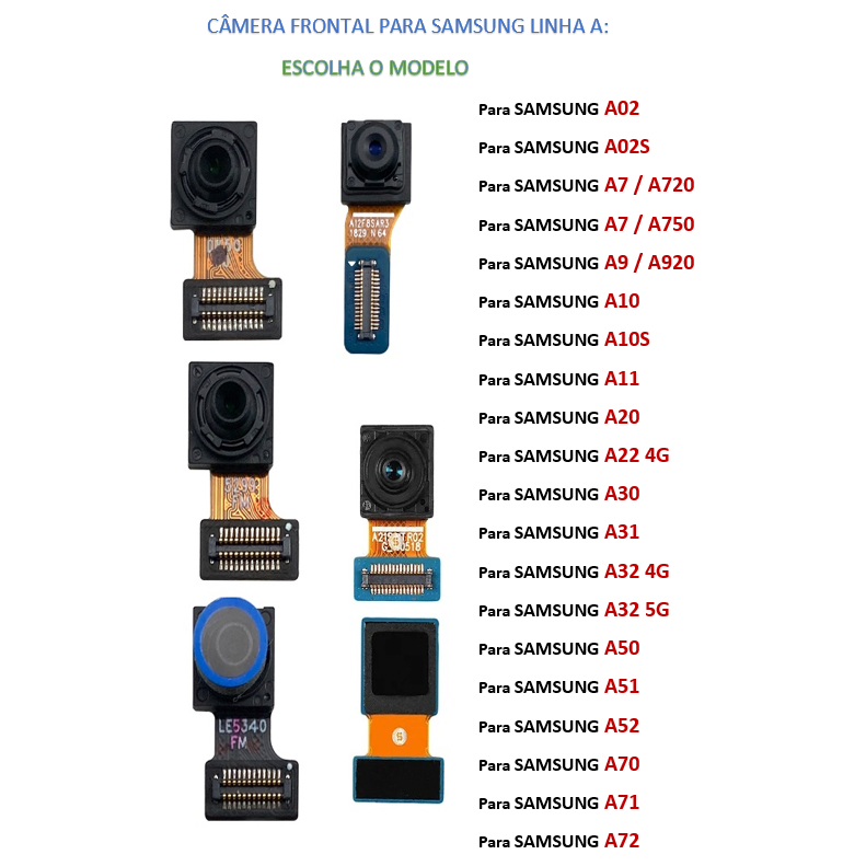 Câmera Frontal Para Samsung Galaxy A7 / A9  A10 / A11 / A10s / A31 / A32 / A22 / A30 / A50 / A51 / A52 / A70 / A71 / A72