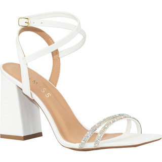 Sandália Feminina Salto Bloco Alto Grosso Tiras Strass Brilho Cristal Confortável Fivela Fashion Moderna Macia