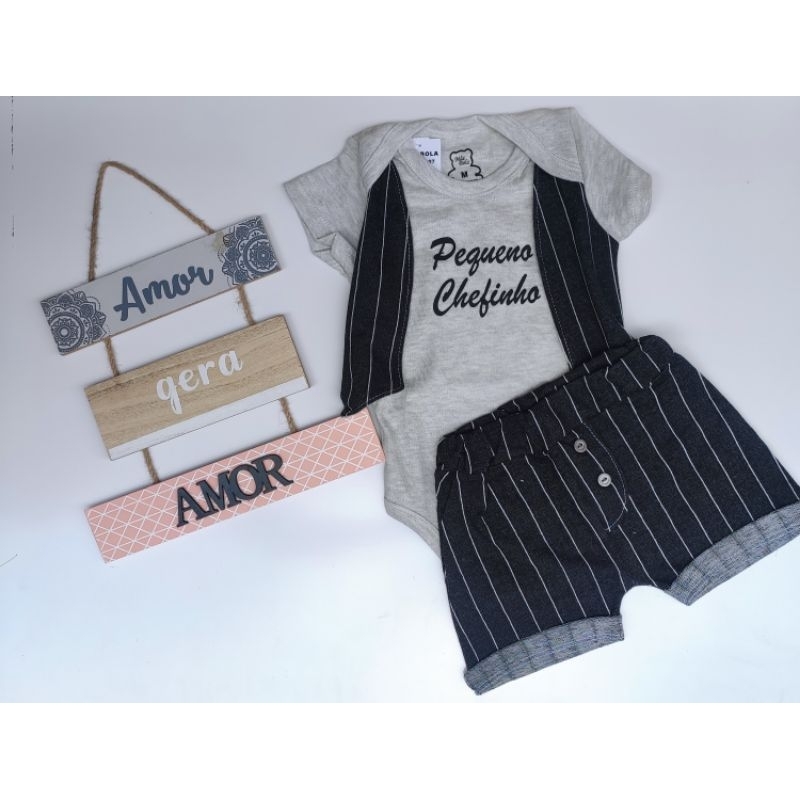 Conjunto infantil  body e shorts masculino verão- roupa bebê