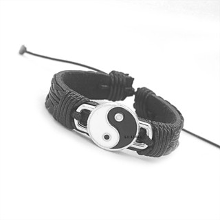 pulseira bracelete feminina masculina em couro preto yinyang yin yang Ataque dos Titãs ( Attack on Titan